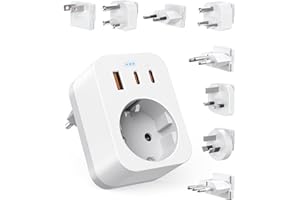 ANVODE Adaptateurs de Voyage Kit Mondial, Adaptateur de Prise International avec USB C (PD 20W), 8 Prises de Voyage Amovibles Travel Adapter pour l'Afrique du Sud/JAP/AUS/USA/IT/Swiss/EU/UK