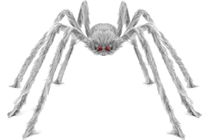 Dazhtu Halloween Araña Gigante 150cm Halloween Araña Peluda Decoracion de Halloween, Arañas Peludas Gigantes Adornos Halloween, Accesorios para Halloween Casa Exteriore Fiesta Decoración, Gris Arañas