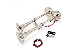 YIYDA Voiture Corne Bateau Trompette Corne 165DB Camion Corne Voiture Électrique Corne Argent avec Support de Montage Double 304 Corne Basse et Haute Tonalité En Acier Inoxydable 12V Yacht Train etc