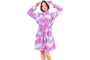 Piefry Chats Peignoir pour Filles Robes de Chambre en Molleton Doux avec Capuche et Oreilles de Chat