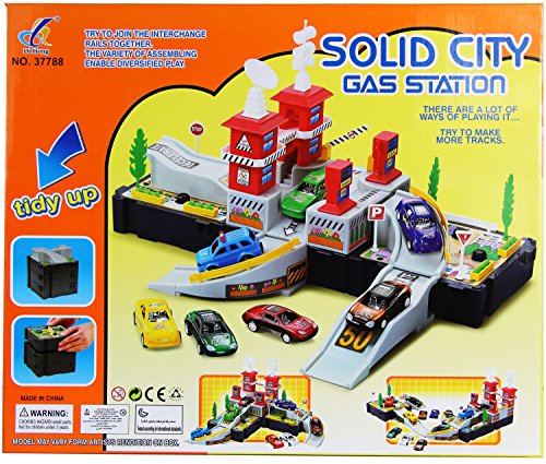 Preisvergleich Produktbild Mega Parkgarage Tankstelle Spielset mit 2 Fahrzeugen