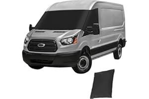 QENETY Front Windscreen Wrap Cover for Ford Transit Custom 2012-2024, Black 600D Waterproof Blackout Sunshades Car Windshield Cover, All-Weather Snow Frost Protection