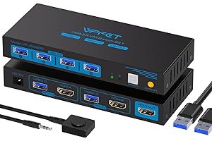 CMSTEDCD Commutateur KVM HDMI 4K60Hz 2 ordinateurs 1 moniteur USB 3.0 Commutateur KVM 2 ordinateurs partagent 1 jeu de souris, clavier, disque U, imprimante, prend en charge jusqu'à 4 périphériques USB