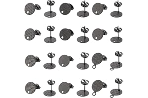 UNICRAFTALE 24 Pezzo Elettroforesi Nero Piatto Rotondo con Risultati di Orecchini A Bottone Testurizzati 304 Orecchini in Acciaio Inossidabile con Dadi e Passante Componenti per Orecchini