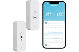 Comboss Zigbee Temperature and Humidity Sensor, Wireless Indoor and Outdoor Temperature and Humidity Sensor with Remote Application Notifications and Compatible with Tuya App (Pack of 2)