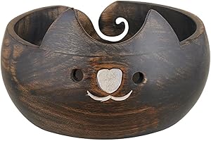 Eximious India Gifts for Women Stocking Stuffer Wooden Yarn Bowl Knitting Cat Bowl Large Crochet Yarn Holder YB2203 Handmade Crocheting Accessories and Supplies Organizer 7 x 3