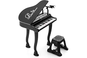 DREAMADE 37 Tasten Keyboard Kinder, mini E-Piano mit Hocker & Mikrofon & 3 Lehrmodi & 8 Rhythmen & Aufnahme, Elektronisches Klavier für Mädchen & Junge ab 3 Jahre (Schwarz)