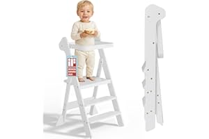 COSYLAND Torre Montessoriana Pieghevole – Torretta Montessoriana Regolabile con Design Premiato IF, Sicura, Pieghevole e Ideale per Attività di Apprendimento in Cucina e Bagno (Bianco)