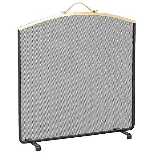 Classic Arched Freestanding Fireguard - Black Finish/Brass Trim - H69cm x W76cm