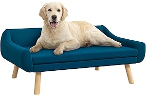 PawHut Dog Sofa Bed with Soft Cushion, Pet Couch with Wooden Frame, Removable and Washable Cover, for Medium and Large Dogs, Blue