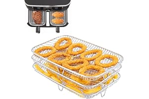Usper Air Fryer Rack for Ninja DZ201 Foodi AF300UK DZ201,DZ401, Tower Salter Instant Other Double Dual Zone Air Fryer, 304 Stainless Steel Multi-Layer Toast Rack Air Fryer Accessories Grilling