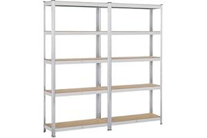 Yaheetech Scaffale x 2 Scaffalature per Garage 180x90x30 cm 175 KG Magazzino a 5 Ripiani Regolabili Alta Portata in Metallo Senza Bullone con Legno MDF per Ripiano Argento