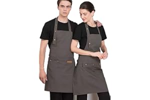 Theuwnee® Grembiule, Grembiule da cucina impermeabile con tasche, grembiule da cucina regolabile, grembiule da griglia, grembiule da bibita, grembiule da cucina di qualità professionale, 67 x 72 cm