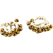 Ghungroo ESplanade Pour Danse Classique Indienne (Kathak) - 15+15 Cloches En Laiton Sur Cordon Coton Blanc - Poids 200g, Cloches ~1,6 Cm - Pour Professionnels Et Apprentis