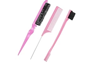 Slick Back Hair Brush, 3 Pcs Slicking Hair Brush, Afuiiuq Backcombing Brush Kids Comb Hair Styling Brush Edges Hair Smoothing Brush Suitable For Professional Hairdressers, Women, Men, Kids (Pink)