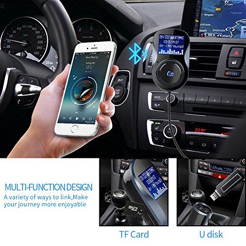 Trasmettitore Bluetooth FM, HAISSKY Vivavoce Bluetooth Radio Adattatore da Auto Kit con Carta TF,Caricatore USB per Smartphone/Tablet/UnitÃ  GPS/Lettori iPod/MP3 e Altro Ancora