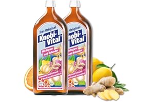 KnobiVital mit Ingwer und Holunder Bio (2x960 ml) I Hochkonzentrierter Knoblauchsaft mit Thiamin für Energie, Nerven & Herz I Natürlich & ohne Zusätze