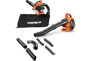 Aspirafoglie a benzina FUXTEC 4in1 FX-LBS126 soffiatore e trituratore a 2 tempi con 2 tubi di soffiaggio e sacco di raccolta da 45 l - velocità di soffiaggio 71 m/s