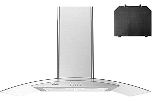 CIARRA Wall Mounted Cooker Hood 90cm CBCS9506B 650 m³/h Curved Glass Chimney Hood with 3 Speed Recirculating Ducting Kitchen Ventilation Extractor Fan with Carbon Filter-Stainless Steel