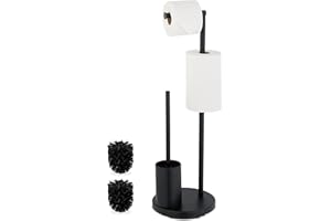 ‎RELAXDAYS Relaxdays Uchwyt na papier toaletowy i szczotki, stal nierdzewna, wys. x gł. 68 x 22 cm, wolnostojący stojak na papier łazienkowy, czarny, żelazo, pianka
