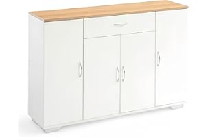 GOKHOMX Mueble de almacenamiento, aparador de cocina, almacenamiento, mueble de entrada, con estantes ajustables, apto para cocina, comedor, salón, dormitorio (natural, 110 x 30 x 70 cm)