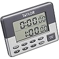 Taylor Kitchen Timer, Pro Dual Digital Timer, 24 Hour Timer, Stopwatch and Countdown Function, Grey & Silver