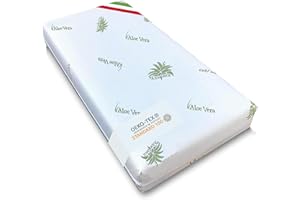 Kiby® Materasso per Lettino in Aloe Vera 140x70x12 cm (Certificato OEKO-TEX® e CERTIPUR™), Materasso Culla per Lettino Neonati, Lavabile Sfoderabile