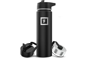 IRON °FLASK Metalowa butelka na wodę ze słomką, 650 ml, 3 pokrywki, stal nierdzewna, izolowana próżniowo, szczelna, sportowa, siłownia, kemping, wędrówki, nawodnienie, do szkoły, dla dzieci