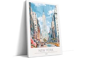 Akinda Art Gallery - Stampa su Tela 60 x 80 cm - Arredo per la Scuola - Canvas Verticale - New York City Poster - Poster Colorato - Minimal Art - Disegno Semplice