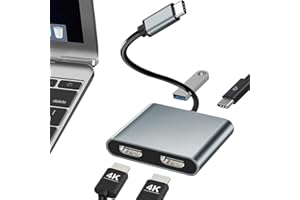XUJAIOLQP Adattatore da USB C a doppio HDMI, supporta Dual 4K a 60Hz, 4 in 1 USB tipo C a doppio monitor adattatore multiporta per MacBook Pro/Air, Surface, Dell, LenovoYoga, Chromebook e altro ancora