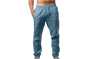 SYDUZAX Pantaloni Uomo Estivi Pantaloni Cotone Lino Uomo Estivi Leggeri Pantaloni da Lavoro Pantaloni Elasticizzati Tinta Unita con Coulisse e Ampie Tasche Pantaloni Ampi Traspiranti Pantaloni Tuta Uomo