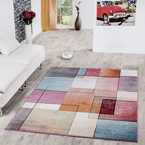 Alfombra multicolor de cuadros, pelo corto, polipropileno, multicolor, 160 x 220 cm