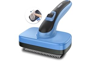 YOPETAYU Dog Brush for Shedding Long & Short Haired Dogs, Cat Self Cleaning Slicker Retractable Brush for Curly Straight Hair, Removes Loose Fur, Mats, Tangles from Animals & Pet's Coat, Blue