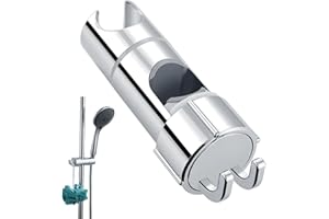 WUBAYI Shower Head Holder with 2 Hooks, Universal Shower Holder Bracket for 16-27mm, Chrome-Plated+ABS Shower Design Shower Head Holders Replacement Easy Installation for Slide Rod