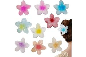 MPXEAVG 9 Piezas Pinza Flor Pelo, Pinzas Hawaianas para el Pelo, Pinza para el Pelo Frangipani 3D, Pinzas de Flor Grande, Pinza Pelo Mujer, Antideslizante, Pinzas de Garras de Colores para Niñas