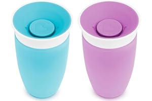 ‎MUNCHKIN Munchkin Miracle 360 Baby-Trinkbecher| Freifließender Trinklernbecher für Kleinkinder | Trainer-Becher | BPA-frei | Auslaufsicher | Trinkflasche mit Griffen | 12m+ | 296 ml | 2er-Pack | Blau/Lila