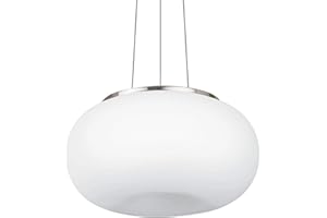 ‎EGLO EGLO Pendelleuchte Optica, 2 flammige Esszimmerlampe, Hängelampe aus Metall in Silber und Glas in weiß opal matt, E27 Fassung, Ø 35 cm