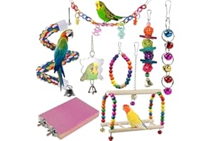 ACEONE 8 Stück Bunten Vogelspielzeug, Bunte Holzperlen, Glocken und Hängematte, zum Aufhängen, Kauspielzeug für kleine Sittiche, Nymphensittiche, Sittiche, Finken, Aras, Papageien, Lovebird