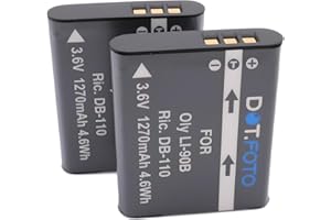 2 x Dot.Foto DB-110 Premium 3.6v / 1270mAh Rechargeable Battery for Ricoh GR III, WG-6, G900, G900SE