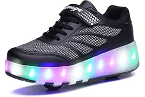 ROLLTONGOZ Boys and Girls LED Roller Skates Shoes with Double Wheels Trainers Technical Retractable Skateboarding Shoes for Kids Light up Shiny Luminous Sneakers…