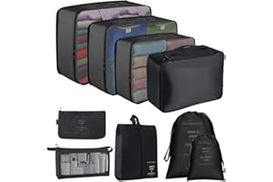 Packing Cubes for Suitcase,Lychico 9pcs Travel Luggage Packing Organizers Waterproof Travel Essentials Bag Clothes Shoes Storage Bags, Black
