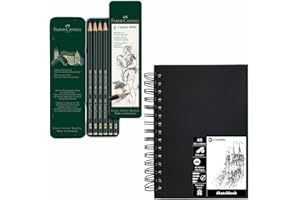 Kit Artistique Cleverry avec Carnet de Croquis A5 et Set de Dessin au Crayon Faber-Castell 9000, Carnet de 60 Feuilles (120 pages) Reliure en Spirale, 6 Crayons pour Enfants, Ados, Adultes - Bundle
