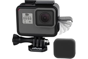 SOONSUN Frame Mount Housing Case with Lens Cover for GoPro Hero 5 6 7 Black White Silver Cameras - Strong Structure and All Slots Fully Accessible