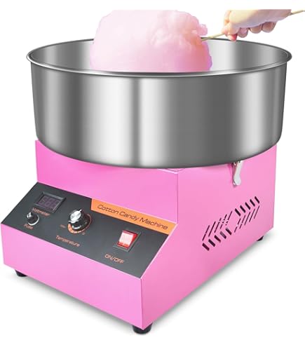 VEVOR Commerciële suikerspinmachine, 1000 W, elektrisch suikerspinapparaat met blauw deksel, kom van roestvrij staal, suikerlepel, lade, voor het maken van snoep, feest, verjaardag