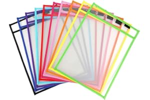 DEOLVEN Dry Erase Pocket,10 Pack Réutilisables Pochettes Effaçables à Secen Plastique Protecteurs de Feuilles pour Fournitures de Bureau d'enseignement