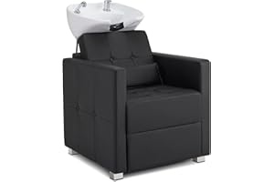BarberPub Poltrona da barbiere con lavabo, lavabo da barbiere in ceramica regolabile, poltrona da barbiere reclinabile Poltrona da barbiere per salone SPA, 8010