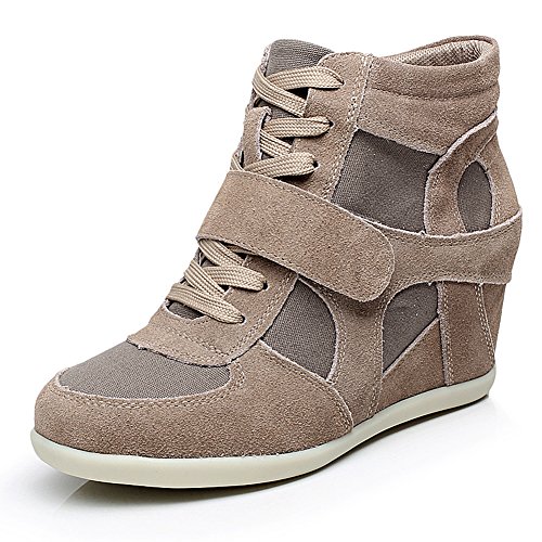 rismartWomen's Hidden Wedge Heel Elegant Hook Loop Comfortable Suede Fabric Trainers Shoes