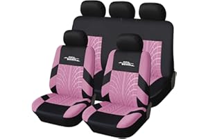 AUTOYOUTH Car Seat Covers Universal Fit Full Set Car Seat Protectors Tire Tracks Car Seat Accessories - 9PCS, PINK