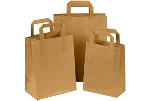 Paper Bags with Handles -50 Small Brown Paper Bags 7x9x3.5”-Perfect for Lunch, Takeaway, Grocery and Party use by Ayn Al Madina