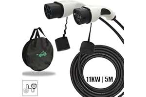 K.H.O.N.S. Typ 2 Ladekabel für Elektroauto/Hybrid EV E-car Wallbox 11kW 5m 16A 3-Phasen AC 230V Typ 2 zu Typ 2 Wasserdicht/Staubdicht Kompatibel mit Allen Typ 2 Modellen